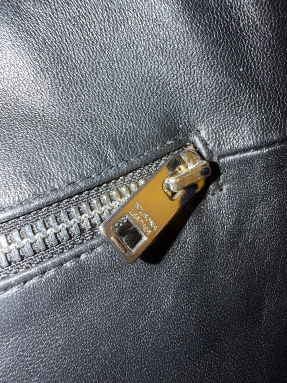 Wilsons Leather Black Leather Jacket with White Sleeve Stripes - Picture 8 of 10